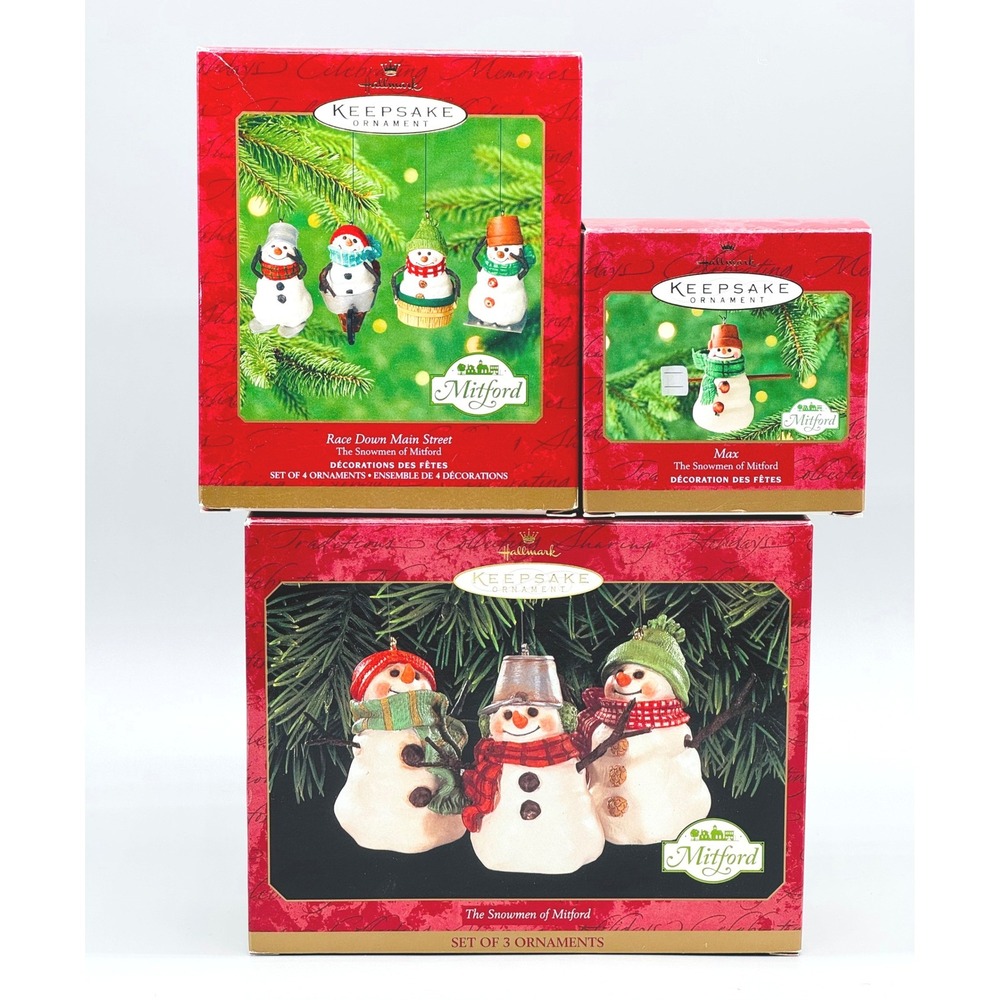 Hallmark Keepsake Ornament Mitford Snowmen Lot of 8 1999‎ 2000 Jan Karon